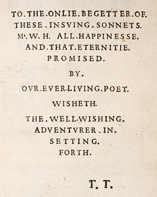 image of dedication to the Sonnets.