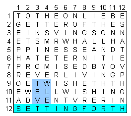 grid 12 with SETTING FORTH and TWELVE highlighted