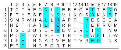 grid 19 with THE NILE IS HER NILE TO REVERE highlighted